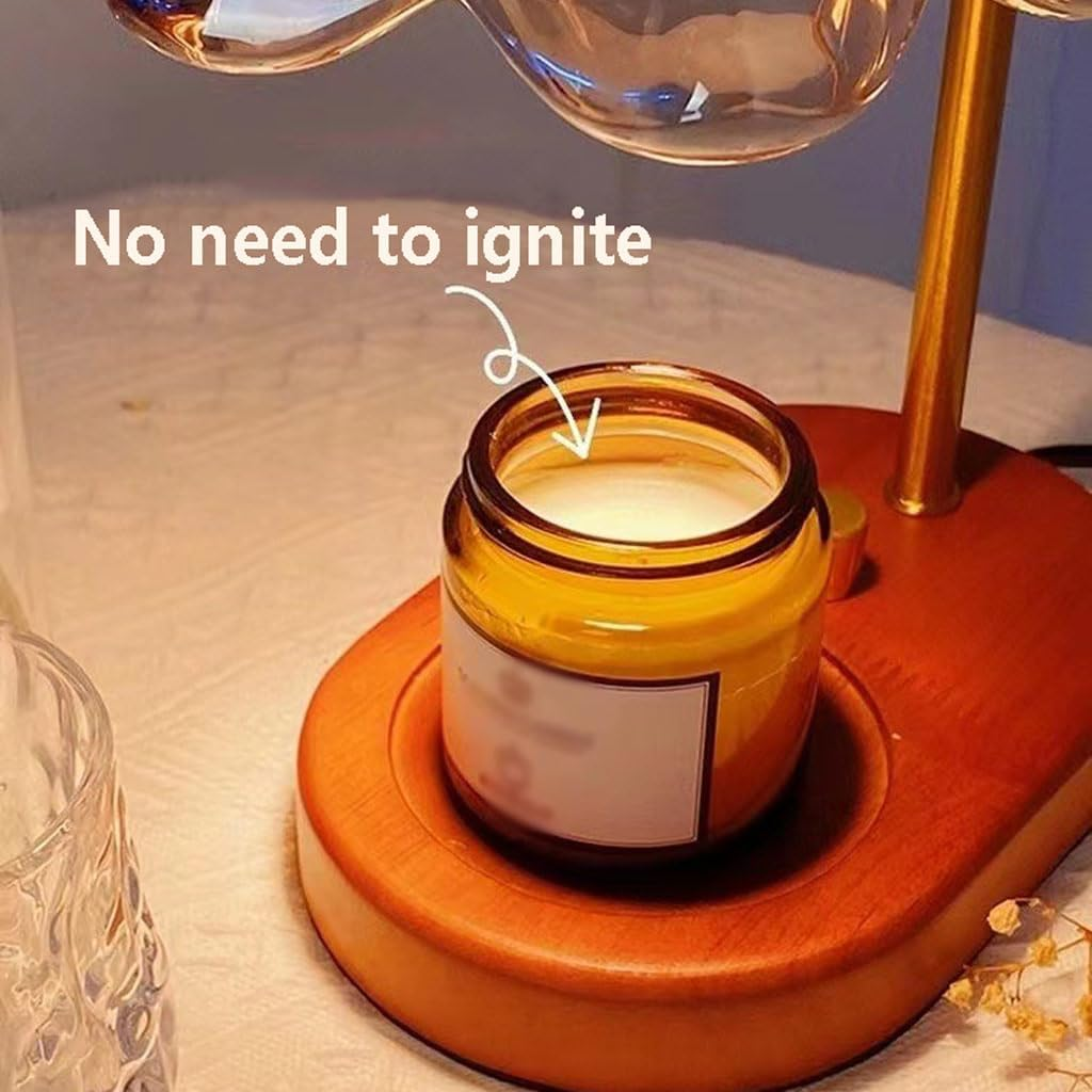 Vintage Flower Glass Candle Warmer Lamp with Wooden Base