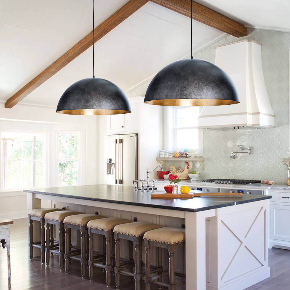 Oversized Dome Metal Pendant Light with Gold Interior