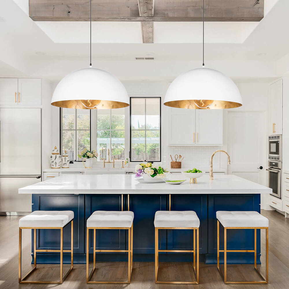 Oversized Dome Metal Pendant Light with Gold Interior