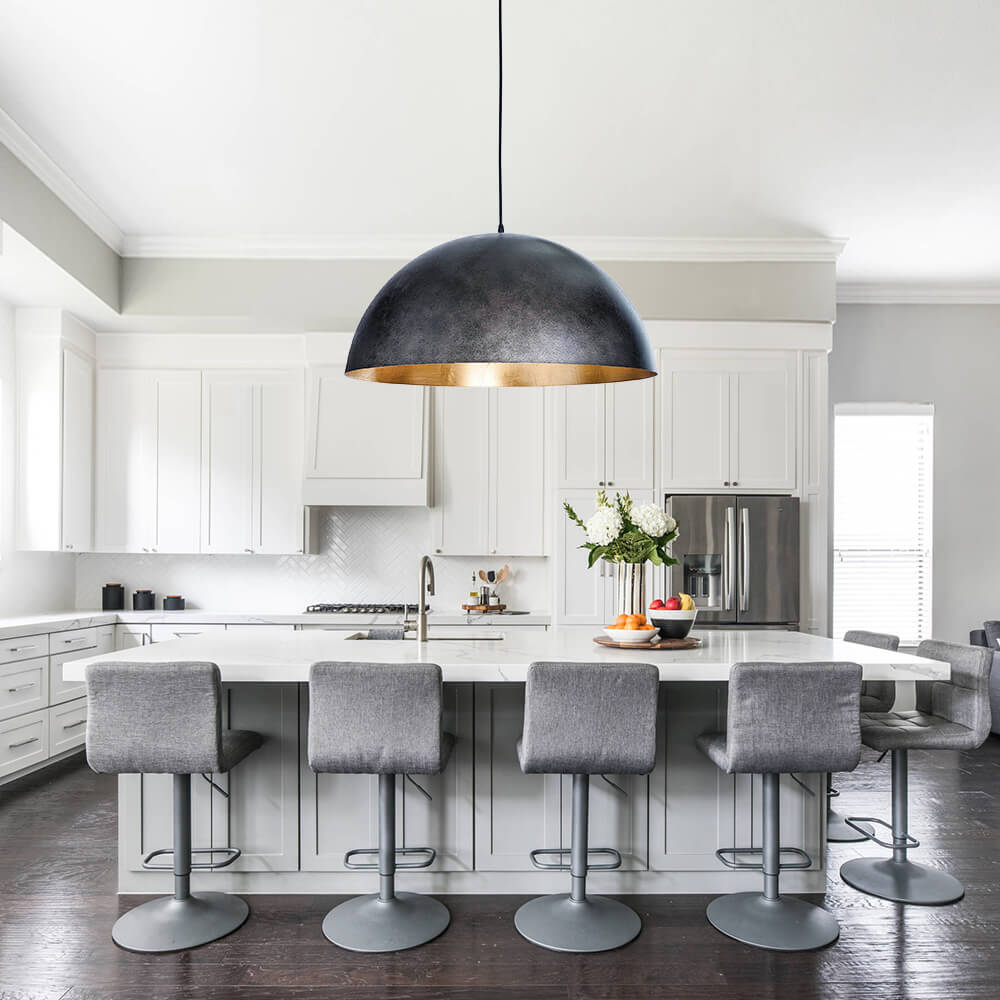 Oversized Dome Metal Pendant Light with Gold Interior