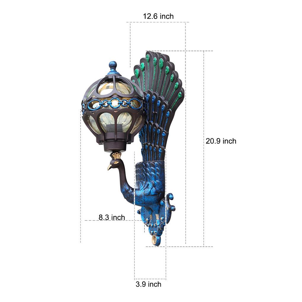 Retro Peacock Outdoor Wall Light Waterproof Aluminum