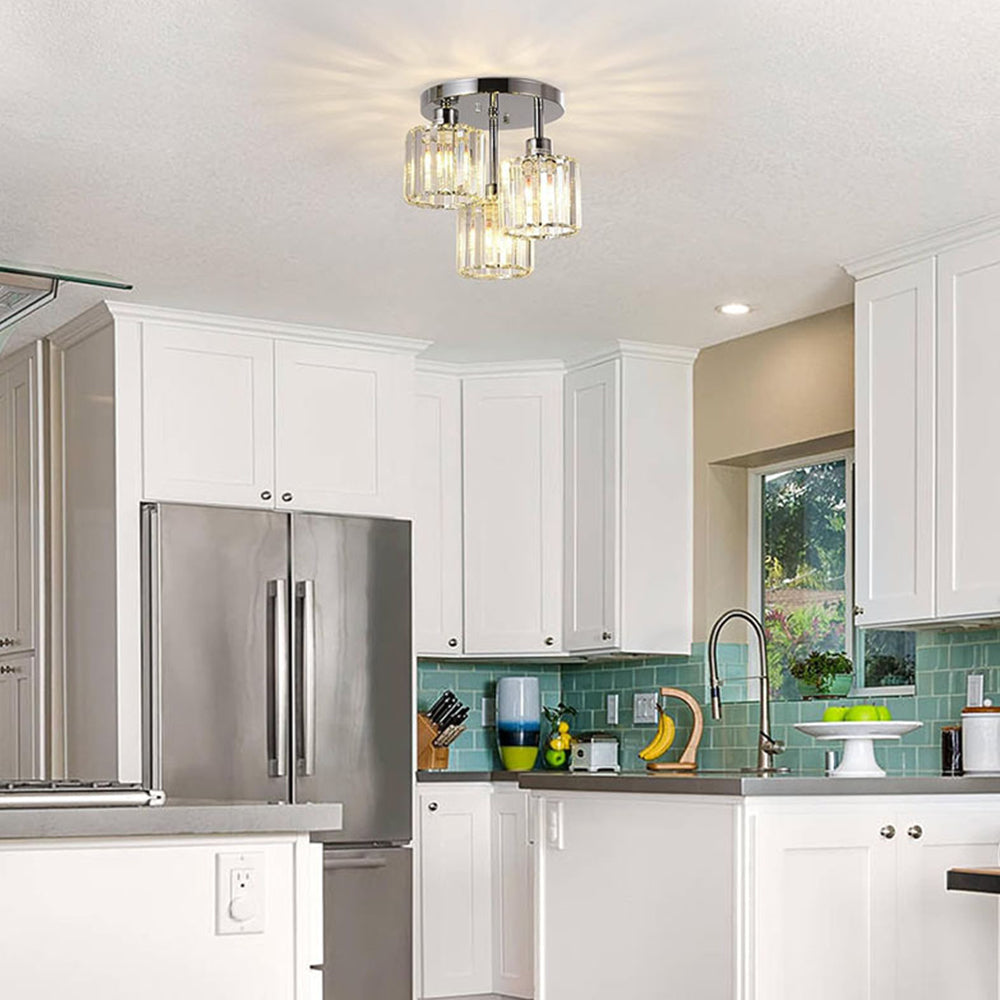 Modern Crystal Semi Flush Ceiling Light with E27 Sockets