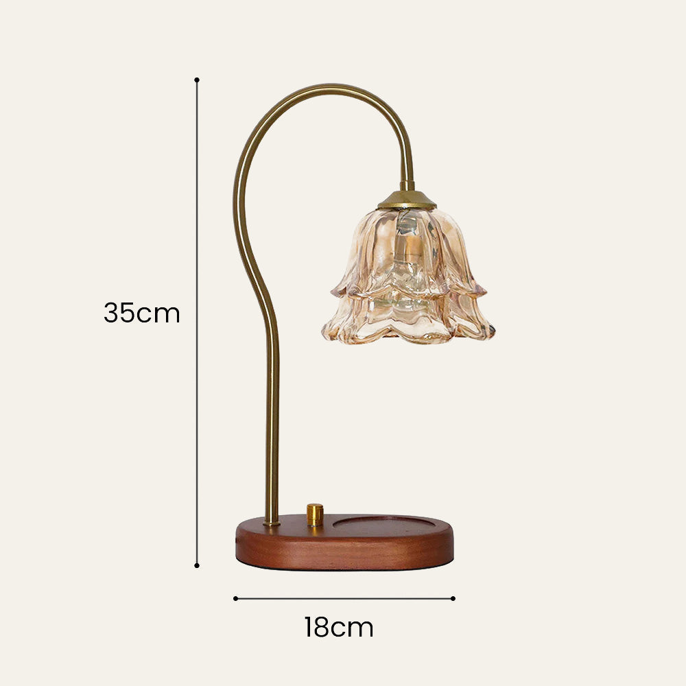 Vintage Flower Glass Candle Warmer Lamp with Wooden Base