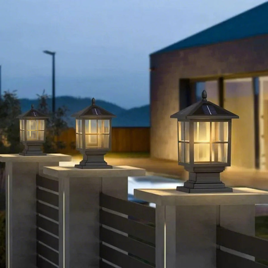 Black Solar LED Outdoor Pillar Light Waterproof Classic