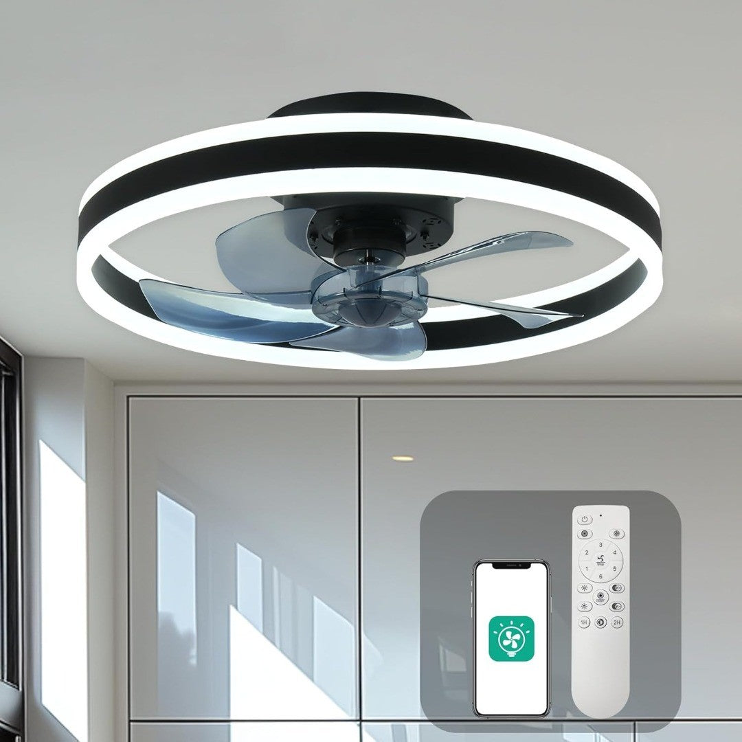 Flush Mount LED Ceiling Fan Light with Remote Control