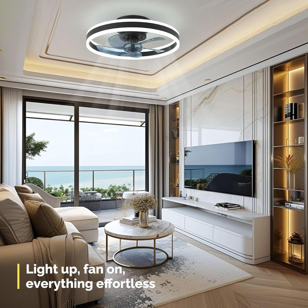 Flush Mount LED Ceiling Fan Light with Remote Control