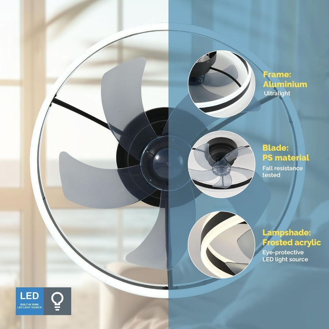 Flush Mount LED Ceiling Fan Light with Remote Control