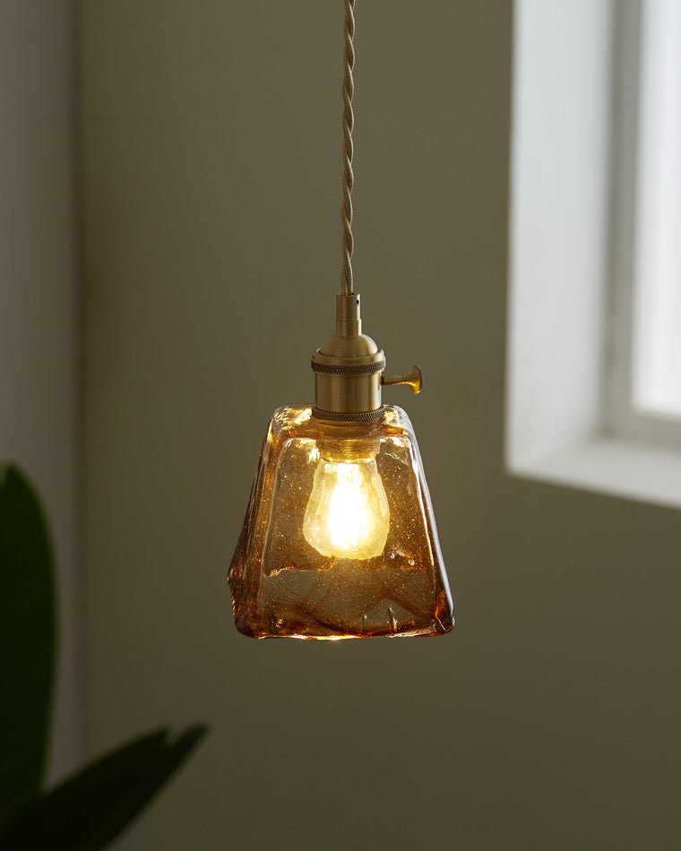 Amber Glass Vintage Pendant Light for Kitchen or Bedroom