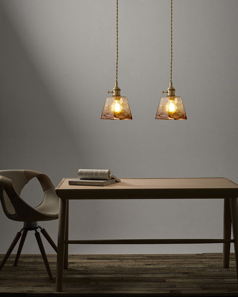 Amber Glass Vintage Pendant Light for Kitchen or Bedroom