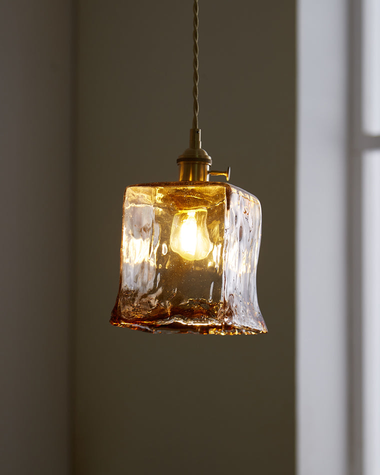 Amber Glass Vintage Pendant Light for Kitchen or Bedroom