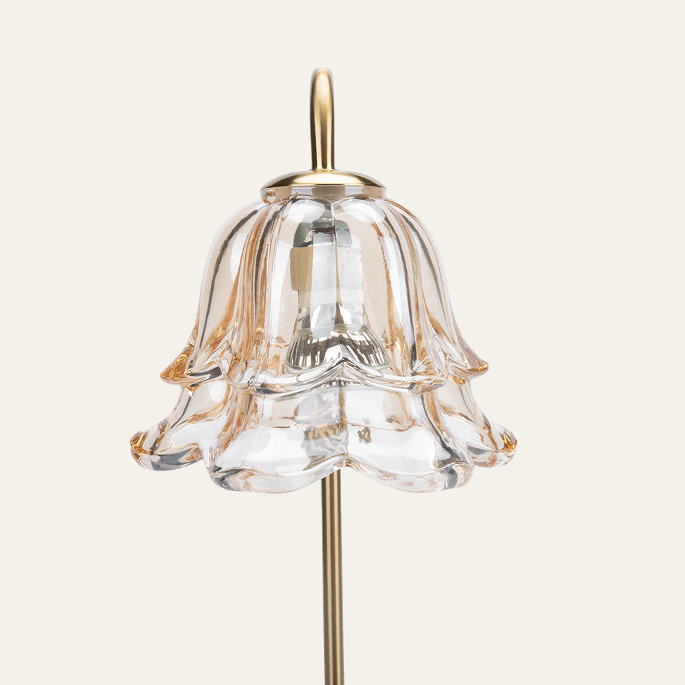 Vintage Flower Glass Candle Warmer Lamp with Wooden Base