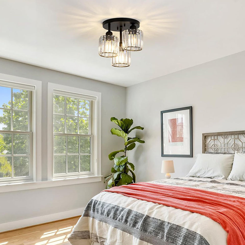 Modern Crystal Semi Flush Ceiling Light with E27 Sockets