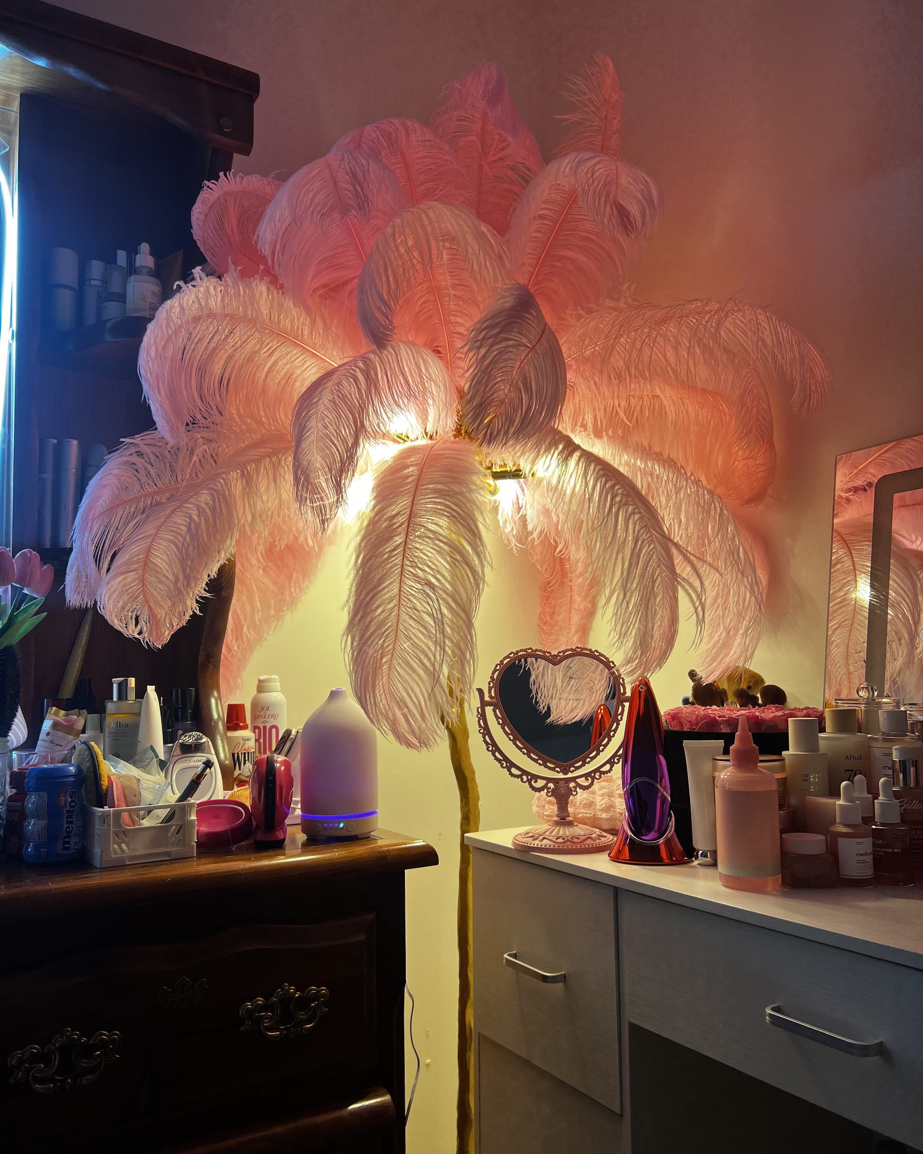 Feather Palm Tree Floor Lamp for Living Room or Bedroom