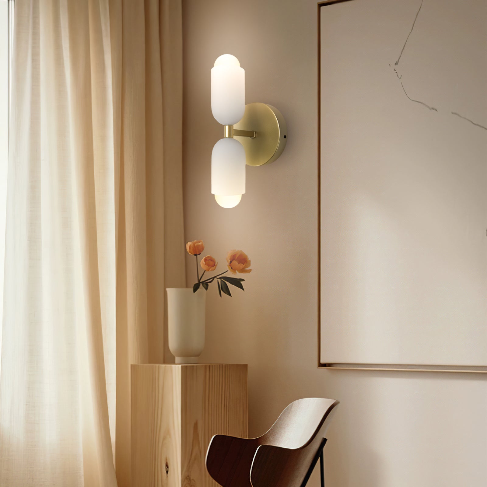 Modern Cream Double Head Wall Light – E14 LED Indoor Sconce
