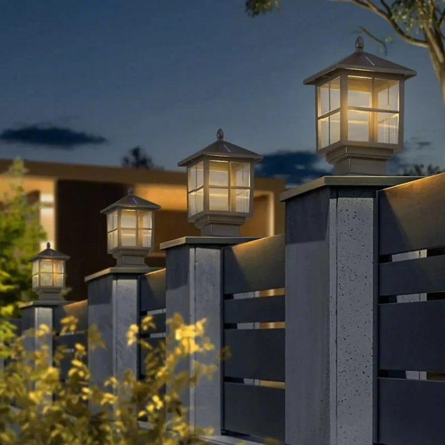 Black Solar LED Outdoor Pillar Light Waterproof Classic