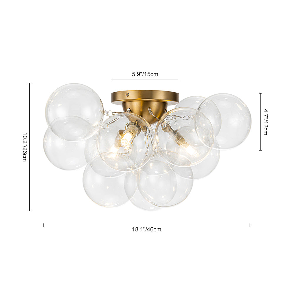 Brass Cluster Glass Globe Bubble Ceiling Light with Three Clear Globes