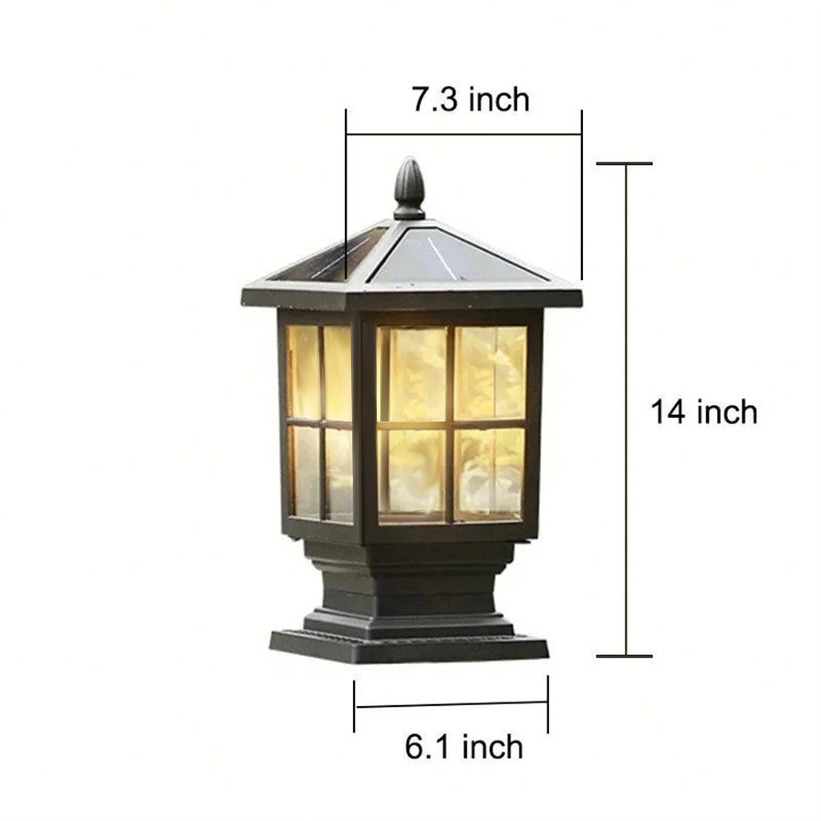 Black Solar LED Outdoor Pillar Light Waterproof Classic