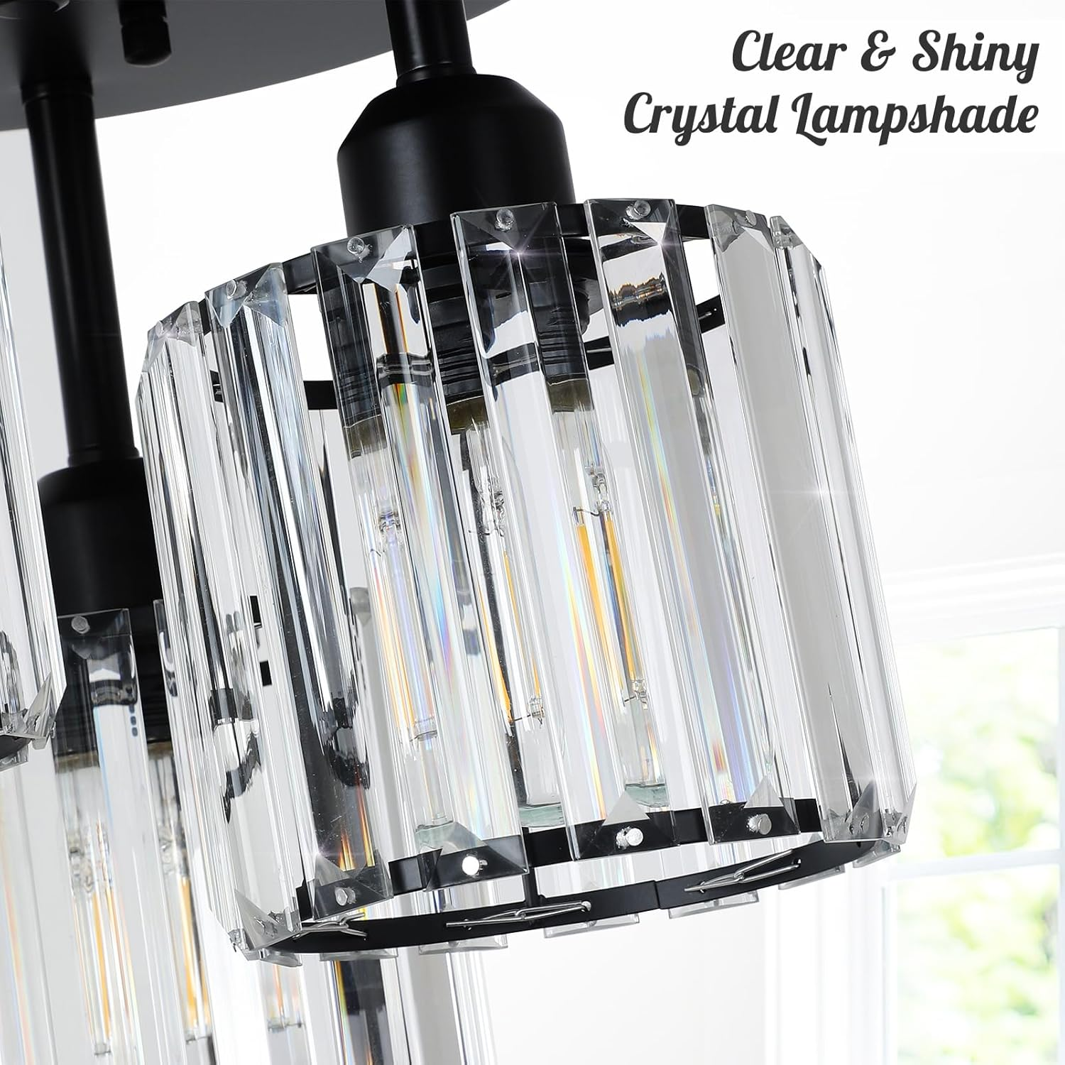 Modern Crystal Semi Flush Ceiling Light with E27 Sockets