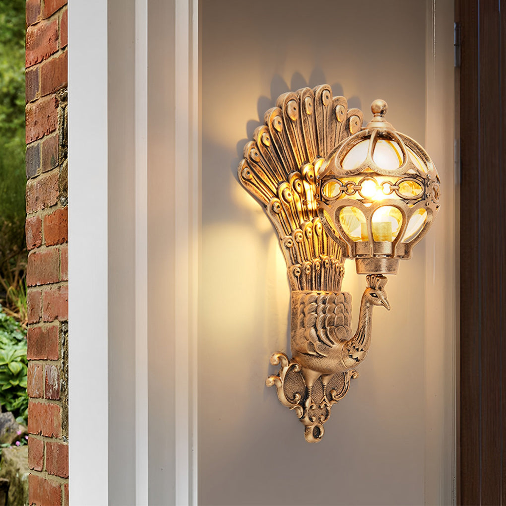Retro Peacock Outdoor Wall Light Waterproof Aluminum