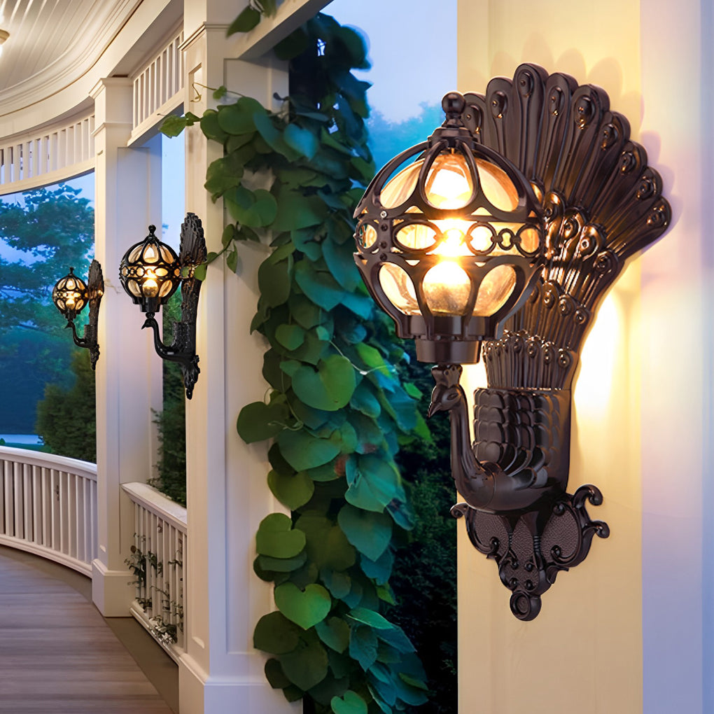 Retro Peacock Outdoor Wall Light Waterproof Aluminum