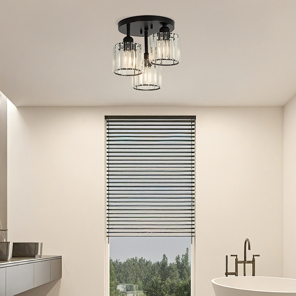 Modern Crystal Semi Flush Ceiling Light with E27 Sockets