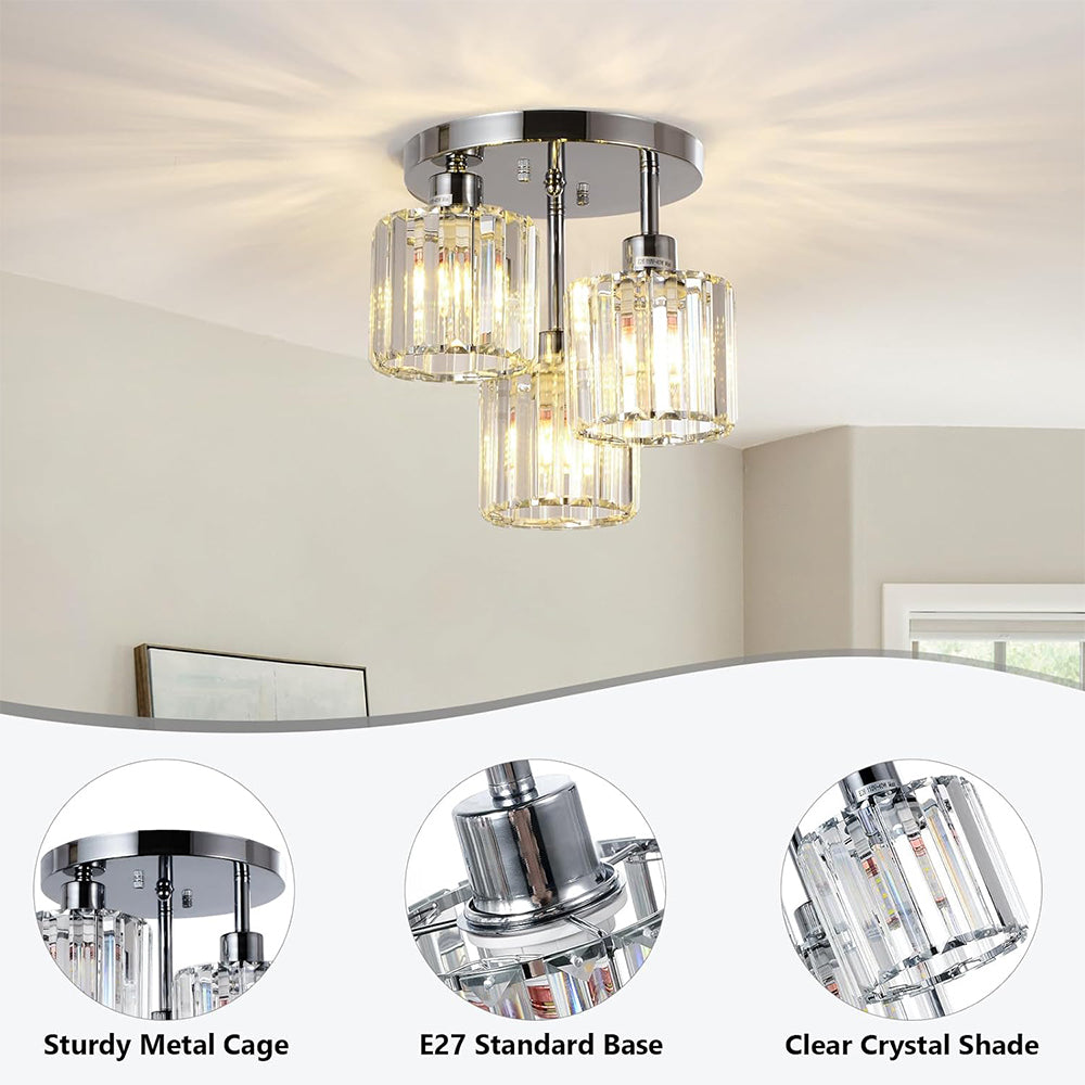 Modern Crystal Semi Flush Ceiling Light with E27 Sockets