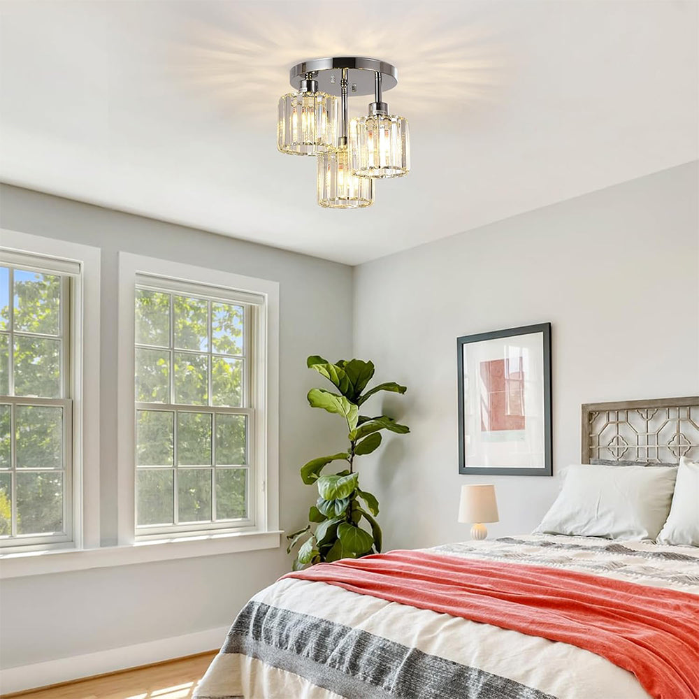 Modern Crystal Semi Flush Ceiling Light with E27 Sockets