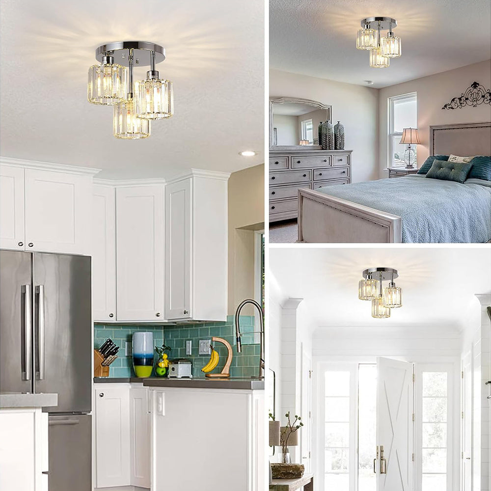 Modern Crystal Semi Flush Ceiling Light with E27 Sockets
