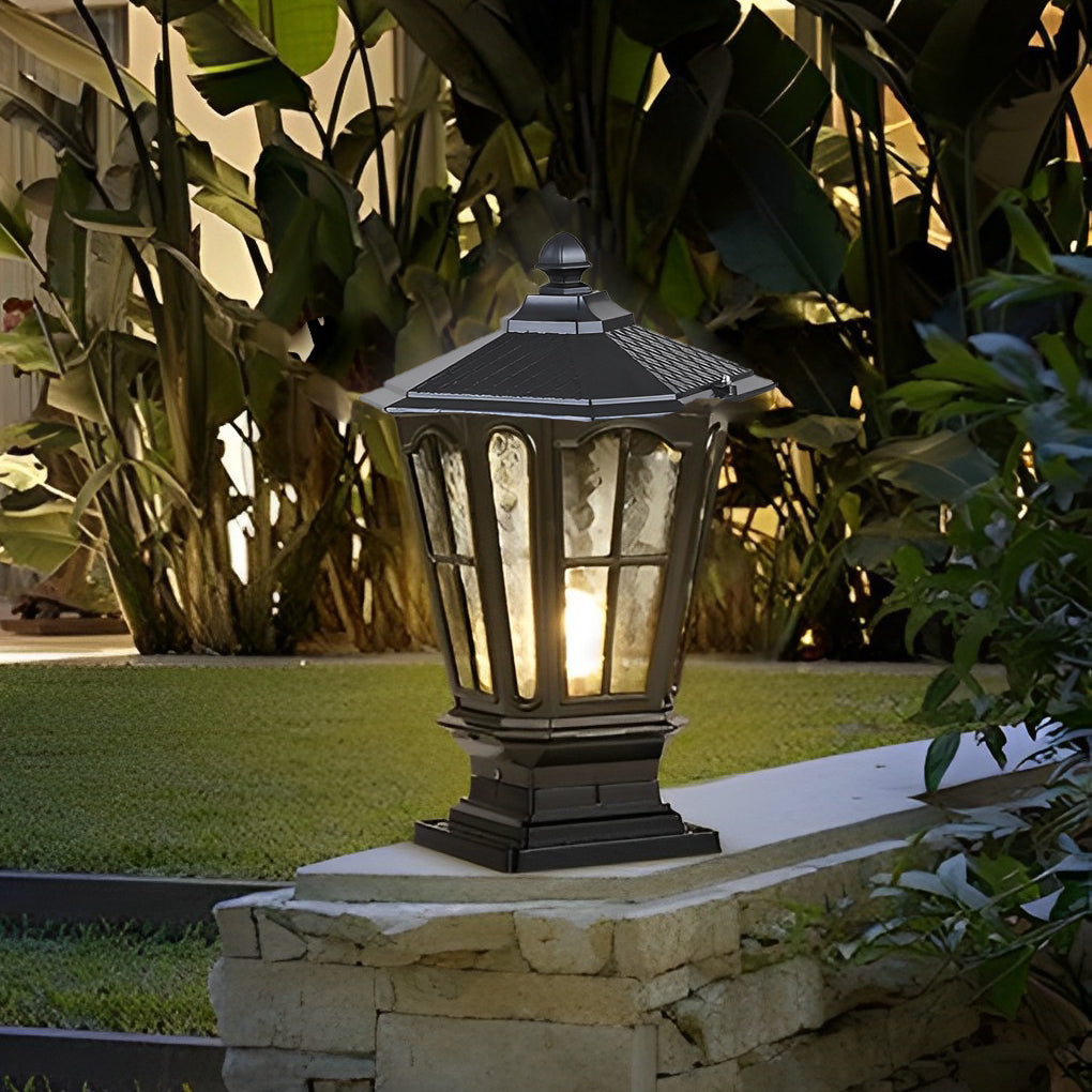 Retro Solar LED Fence Post Light Waterproof Dual Power