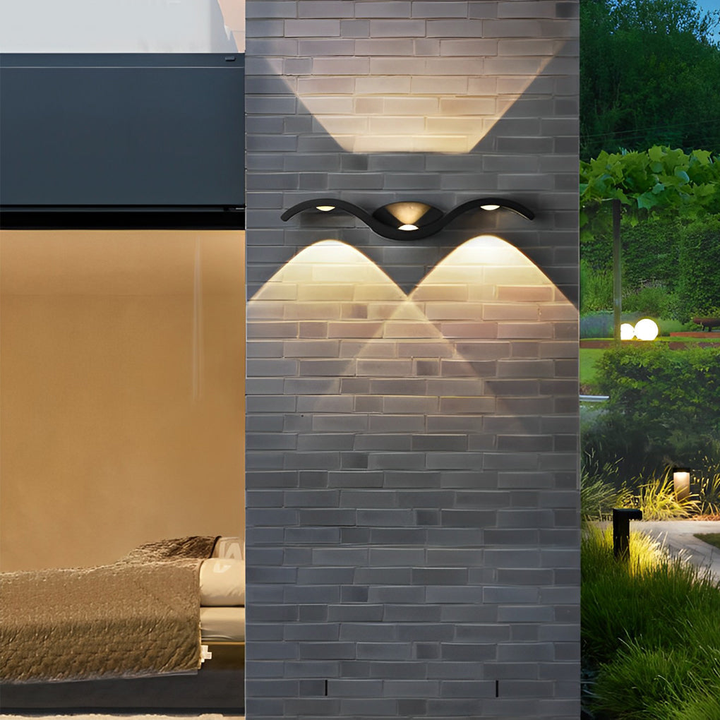 Modern Outdoor Up Down LED Wall Light Seagull Wave Design Waterproof