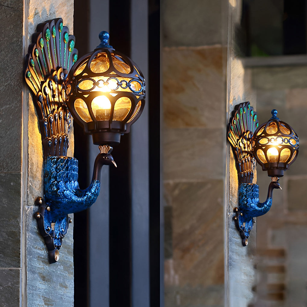 Retro Peacock Outdoor Wall Light Waterproof Aluminum
