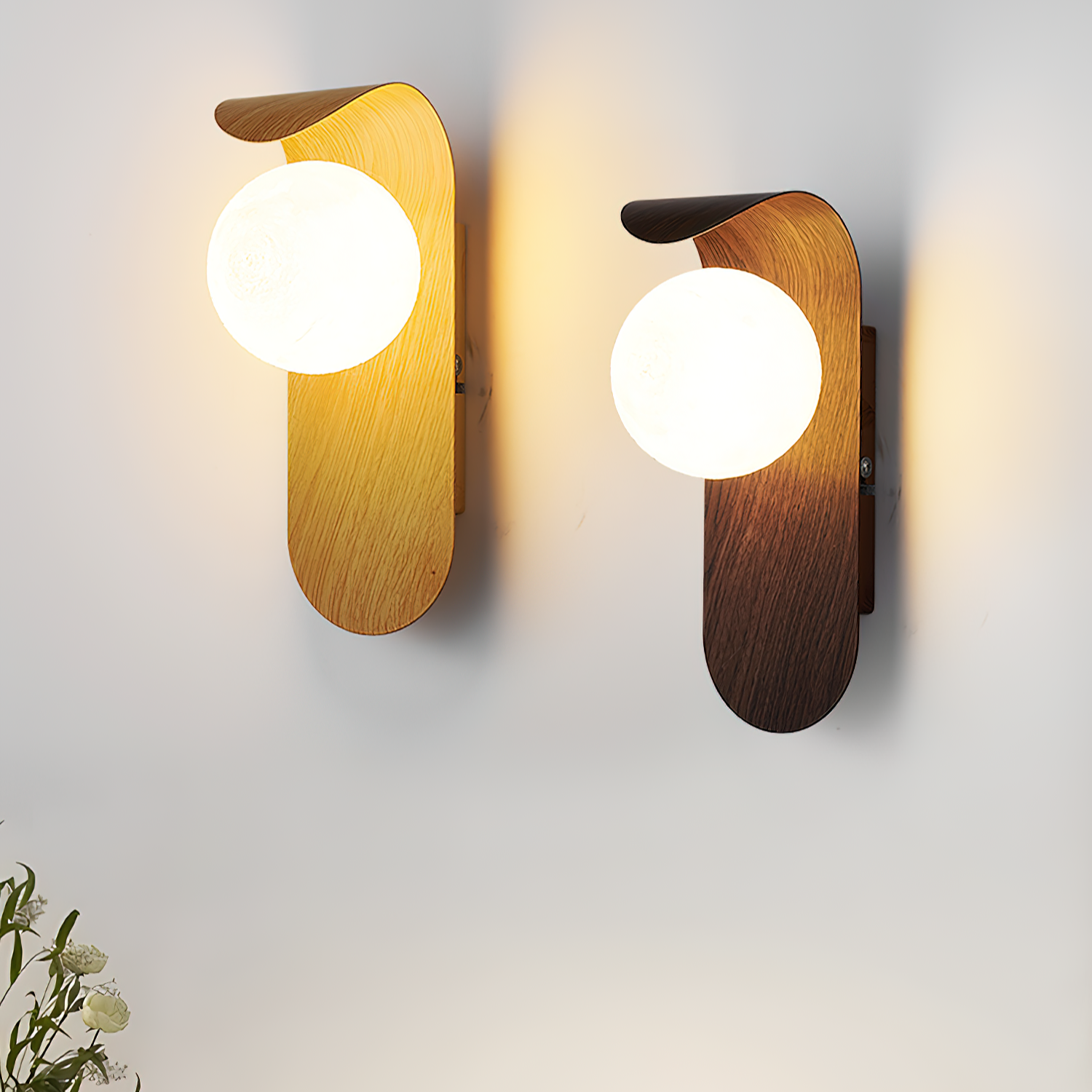 Modern Wood or Walnut Wall Light with Plug or Hardwired Options