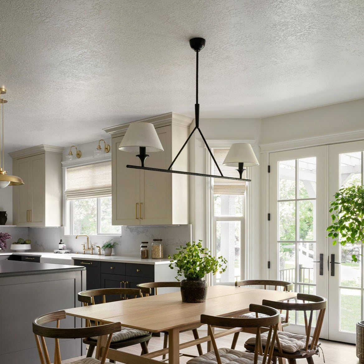 Modern Farmhouse Fabric Chandelier with Black Metal Frame