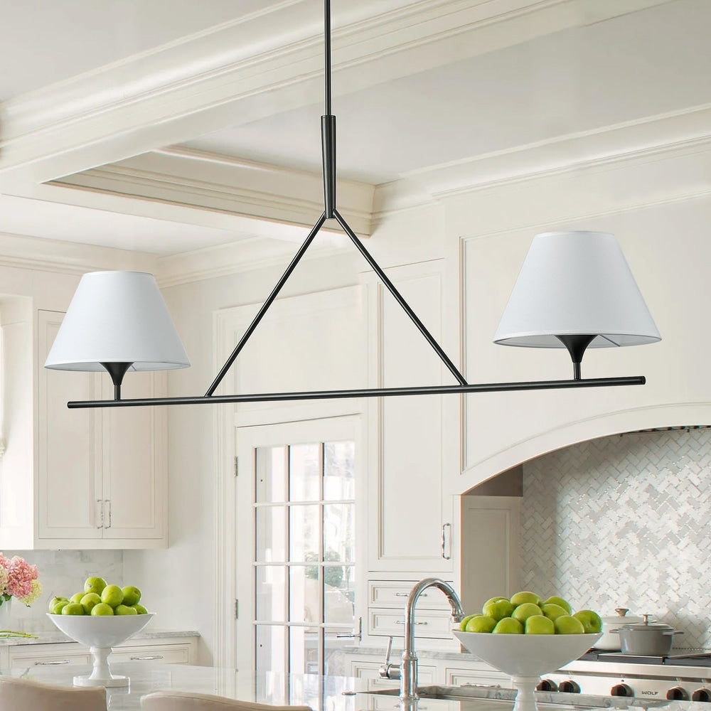 Modern Farmhouse Fabric Chandelier with Black Metal Frame