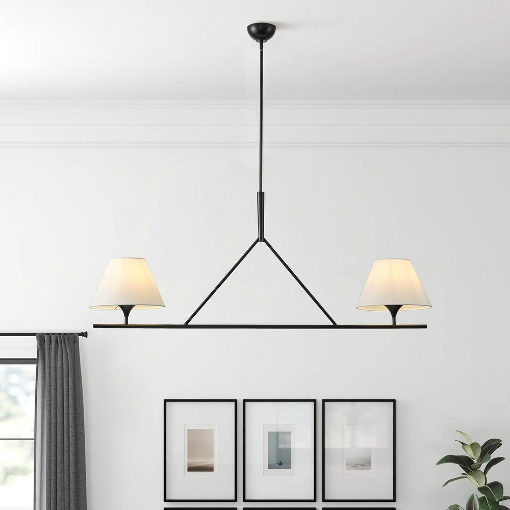 Modern Farmhouse Fabric Chandelier with Black Metal Frame
