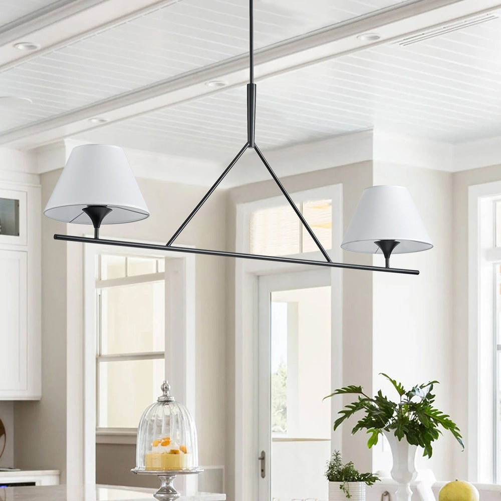 Modern Farmhouse Fabric Chandelier with Black Metal Frame