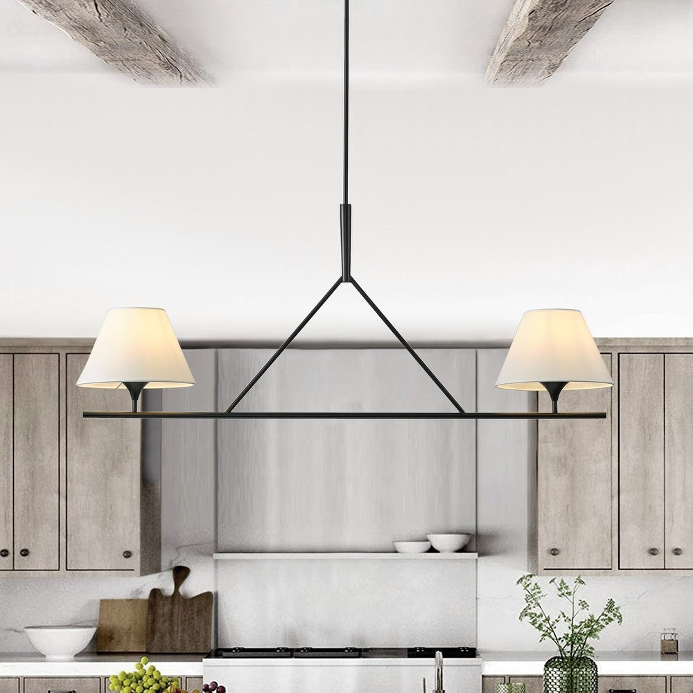 Modern Farmhouse Fabric Chandelier with Black Metal Frame