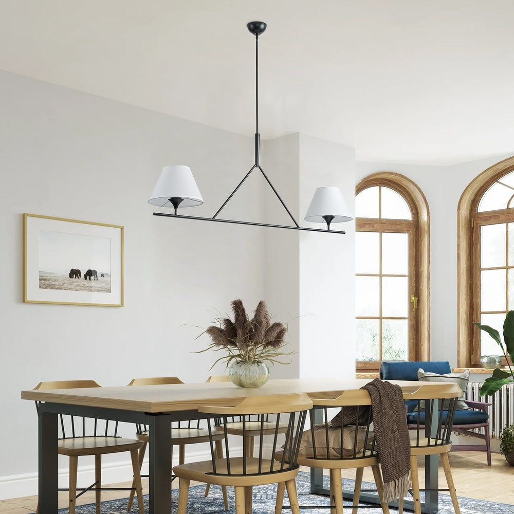 Modern Farmhouse Fabric Chandelier with Black Metal Frame