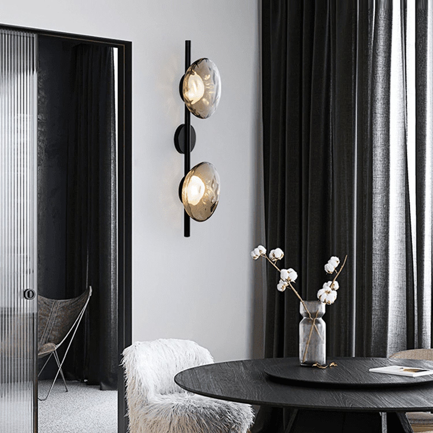 Nordic Ripple Glass Wall Light Modern Round Sconce