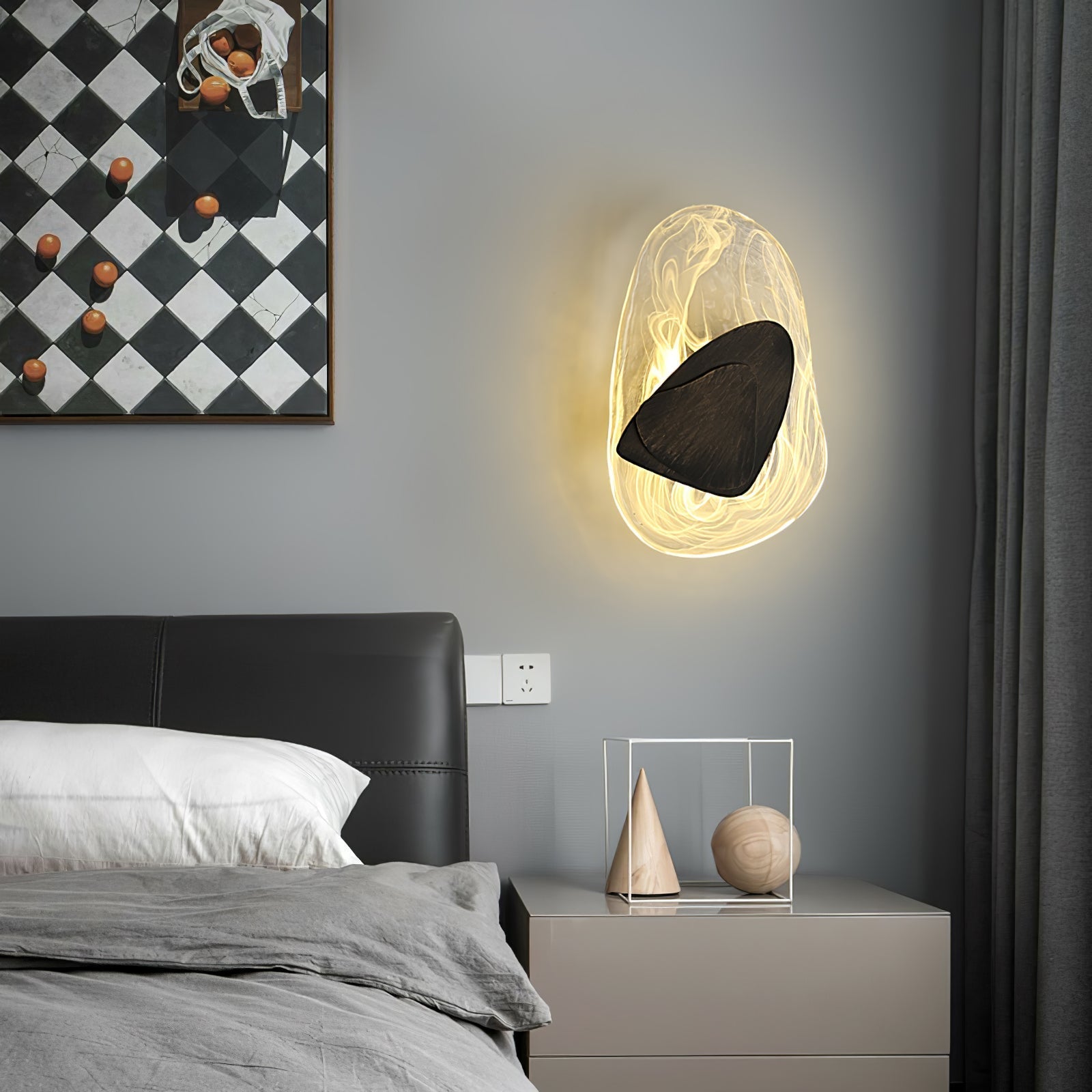 Modern Artistic Black Glass Wall Light for Living Room or Bedroom