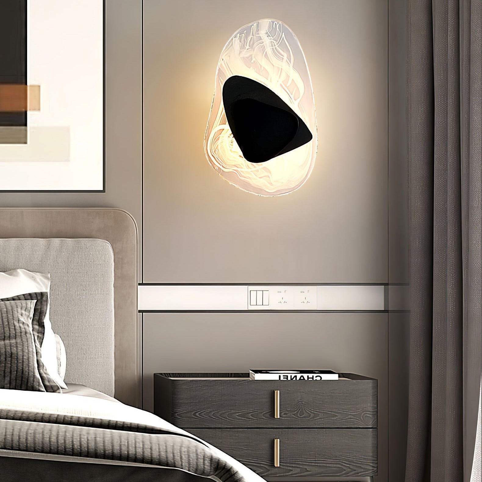 Modern Artistic Black Glass Wall Light for Living Room or Bedroom