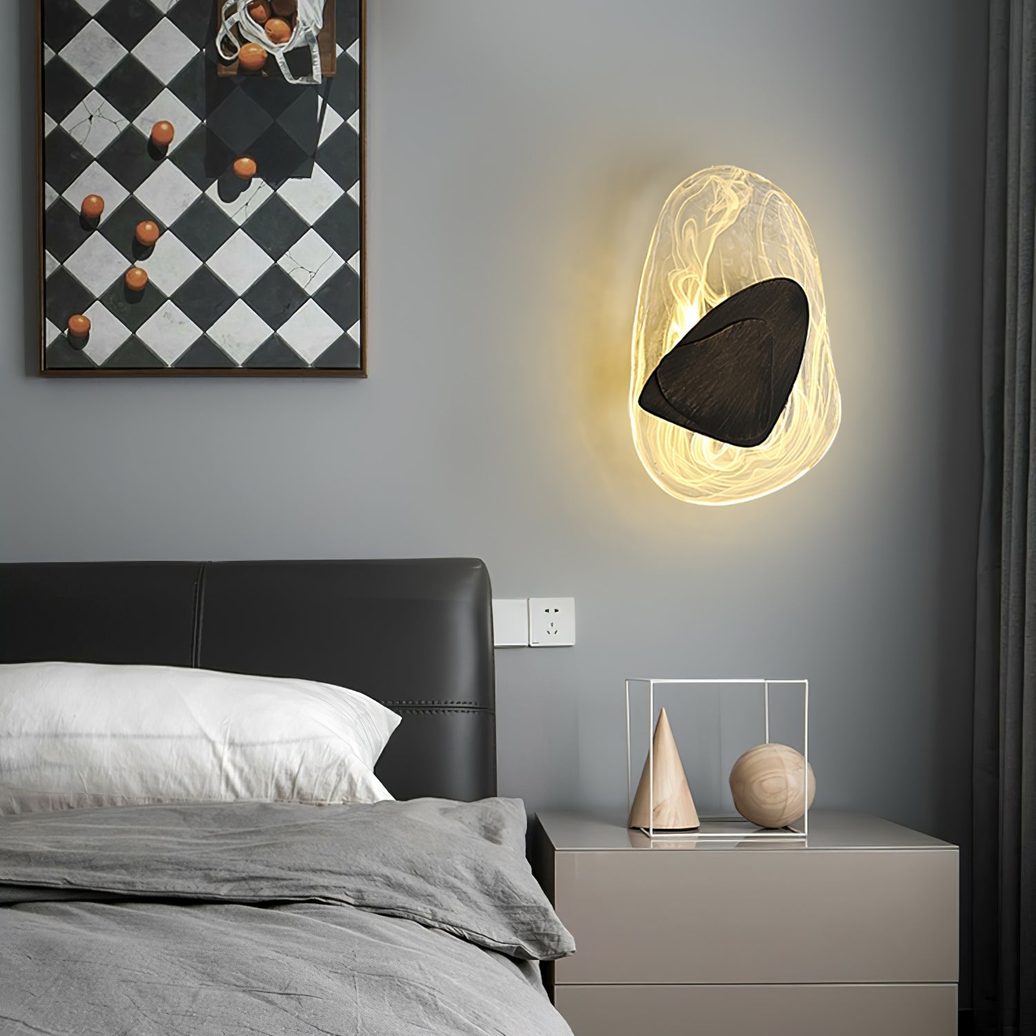 Modern Artistic Black Glass Wall Light for Living Room or Bedroom