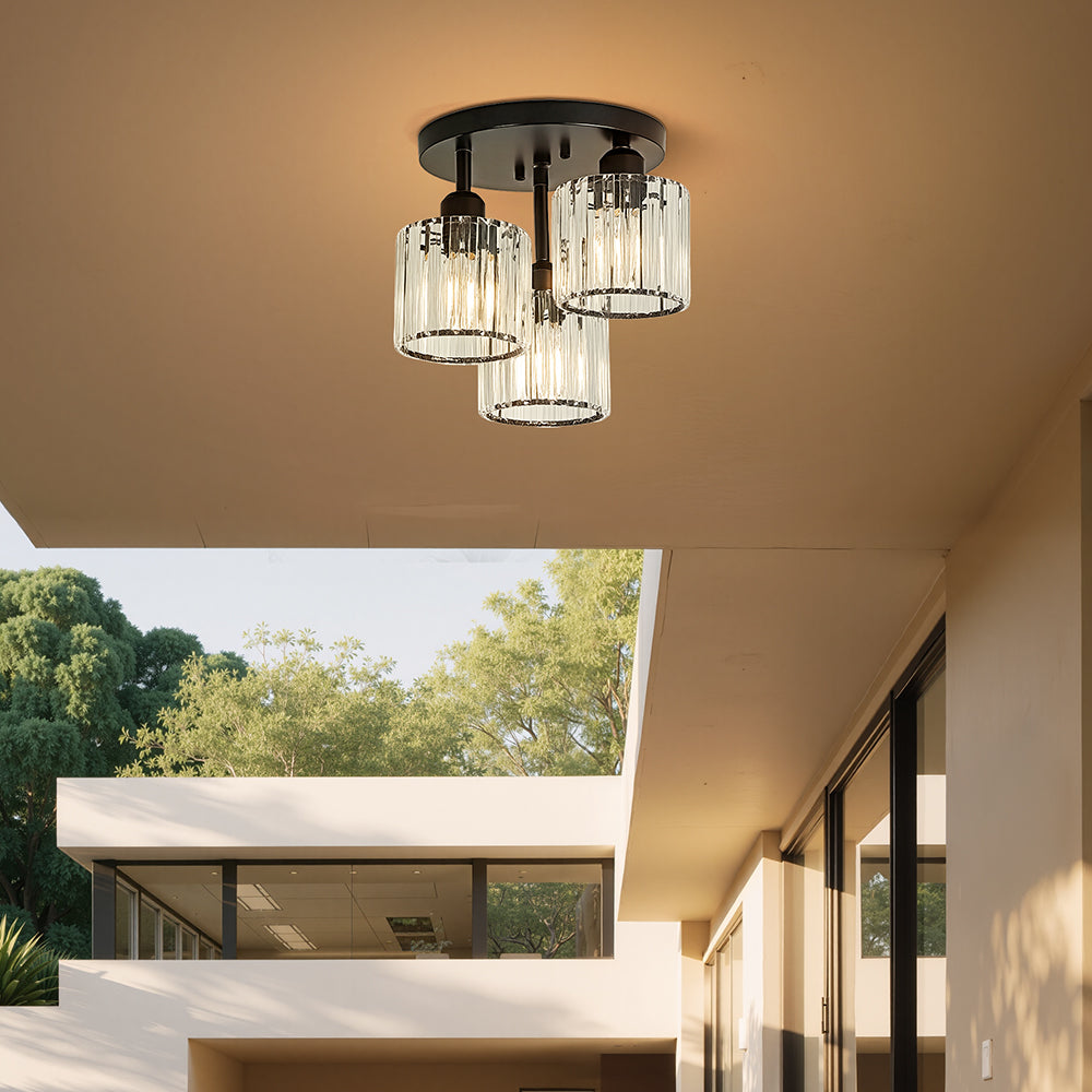 Modern Crystal Semi Flush Ceiling Light with E27 Sockets
