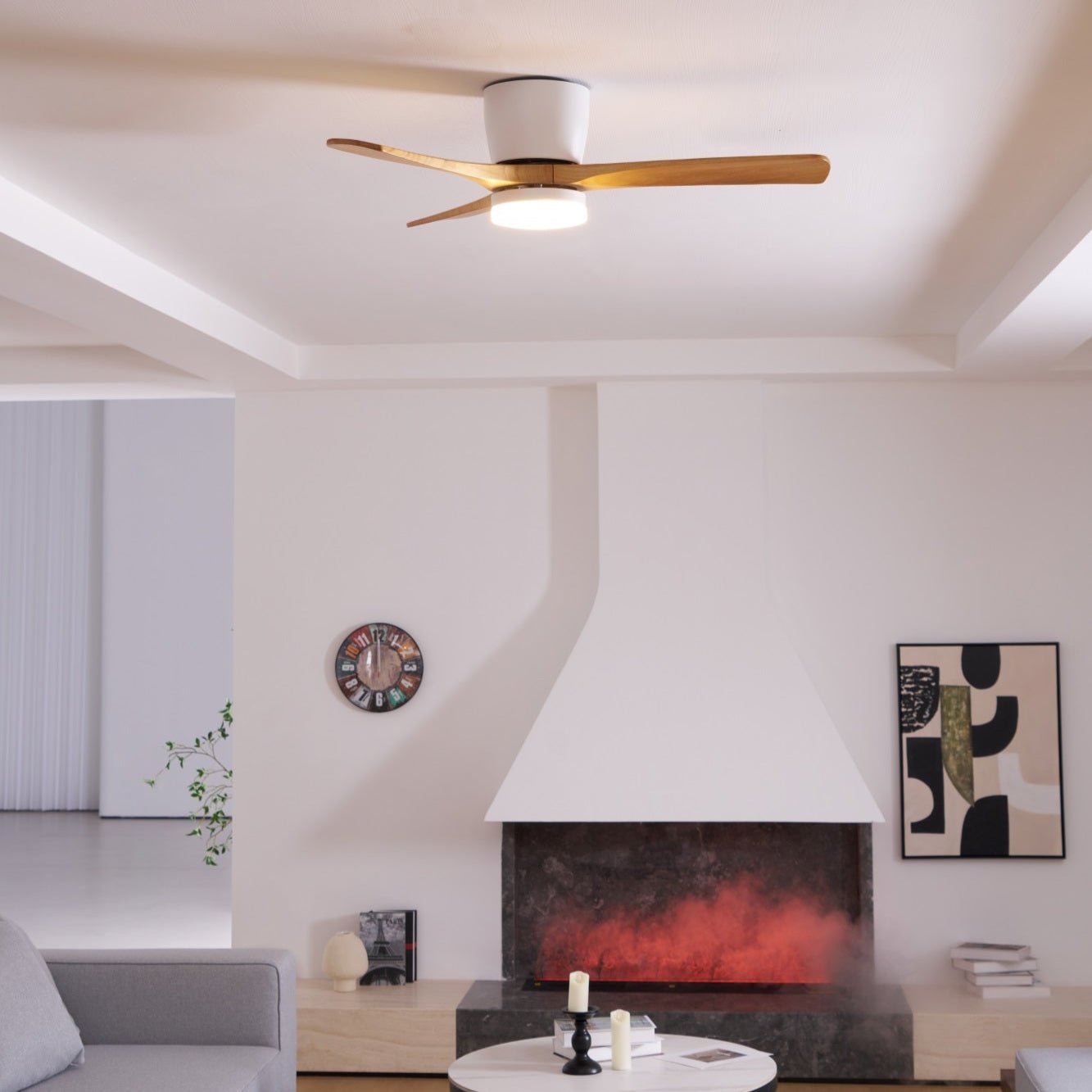 Nordic Wooden Ceiling Fan Light with Remote LED