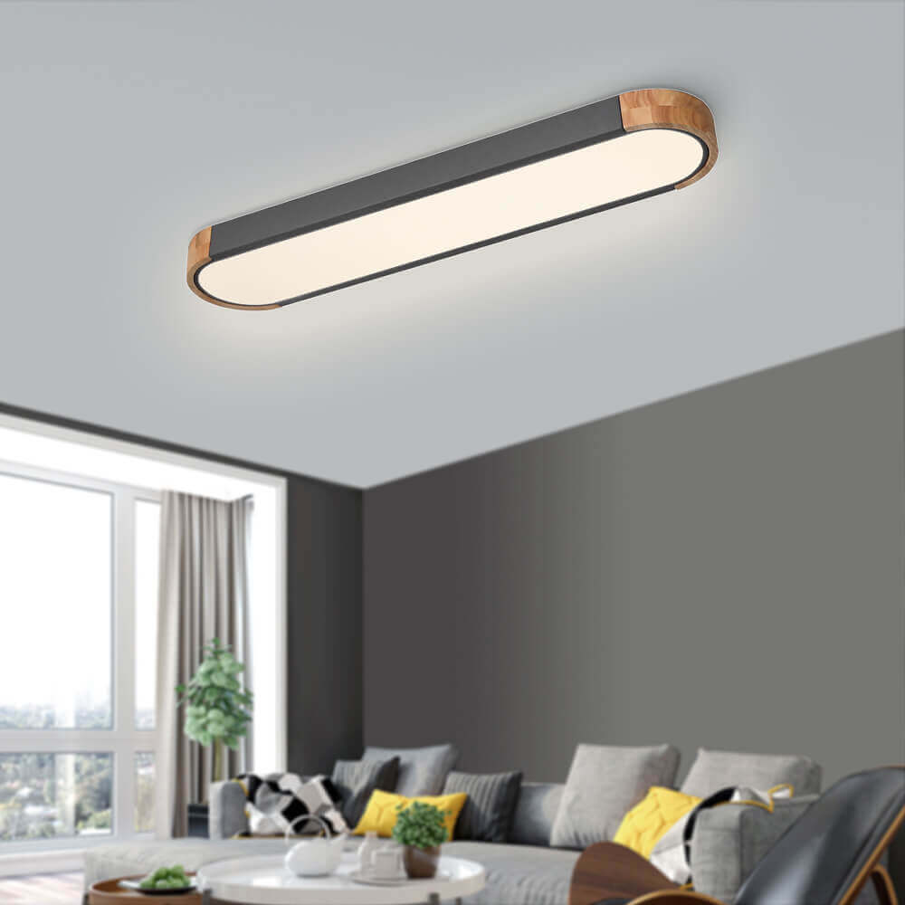 Minimalist Dimmable Oval LED Ceiling Light with Wood Accents