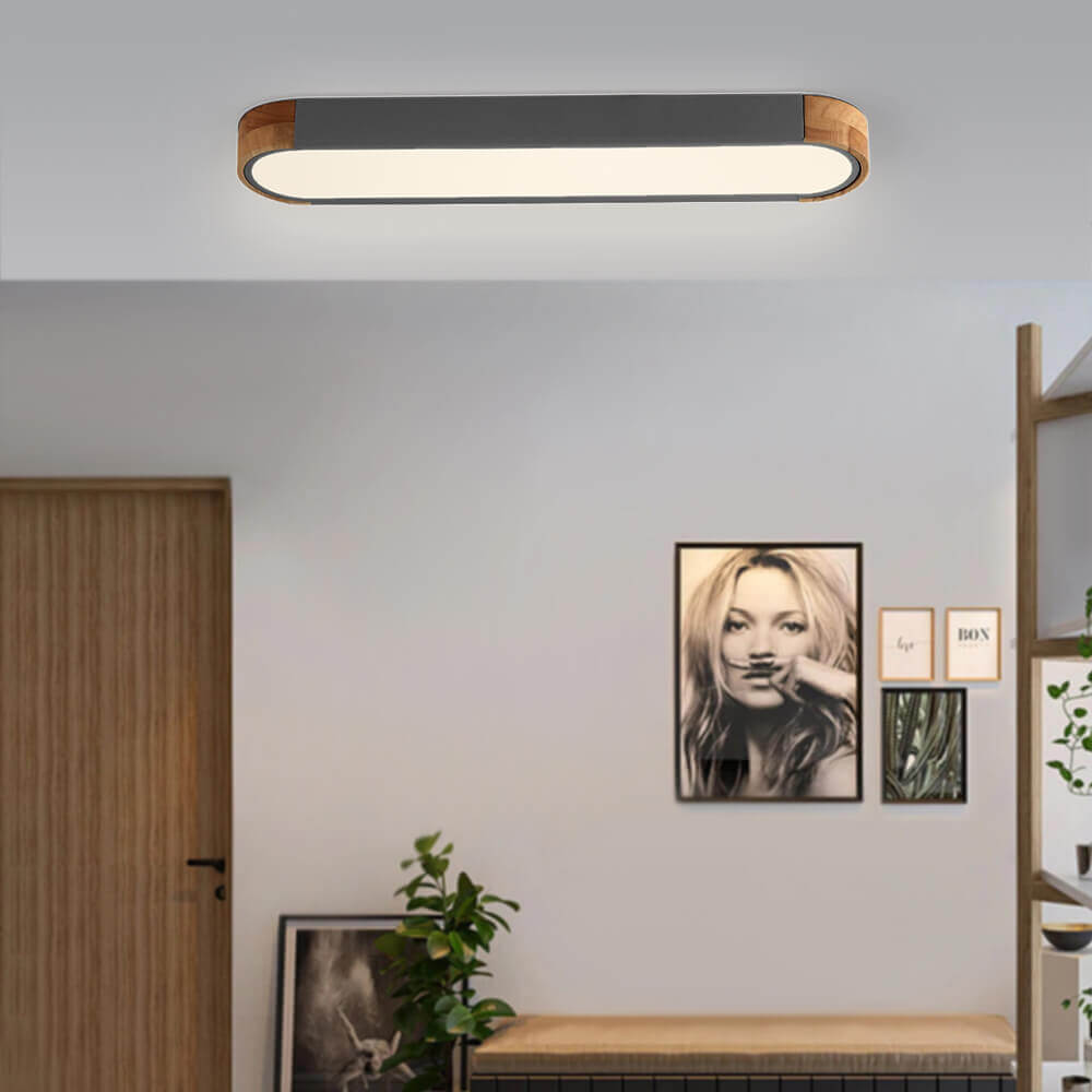 Minimalist Dimmable Oval LED Ceiling Light with Wood Accents