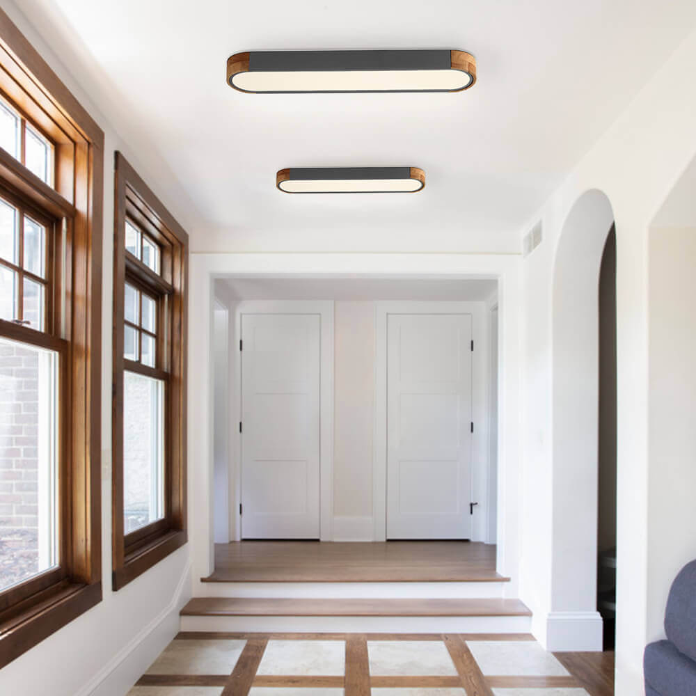 Minimalist Dimmable Oval LED Ceiling Light with Wood Accents