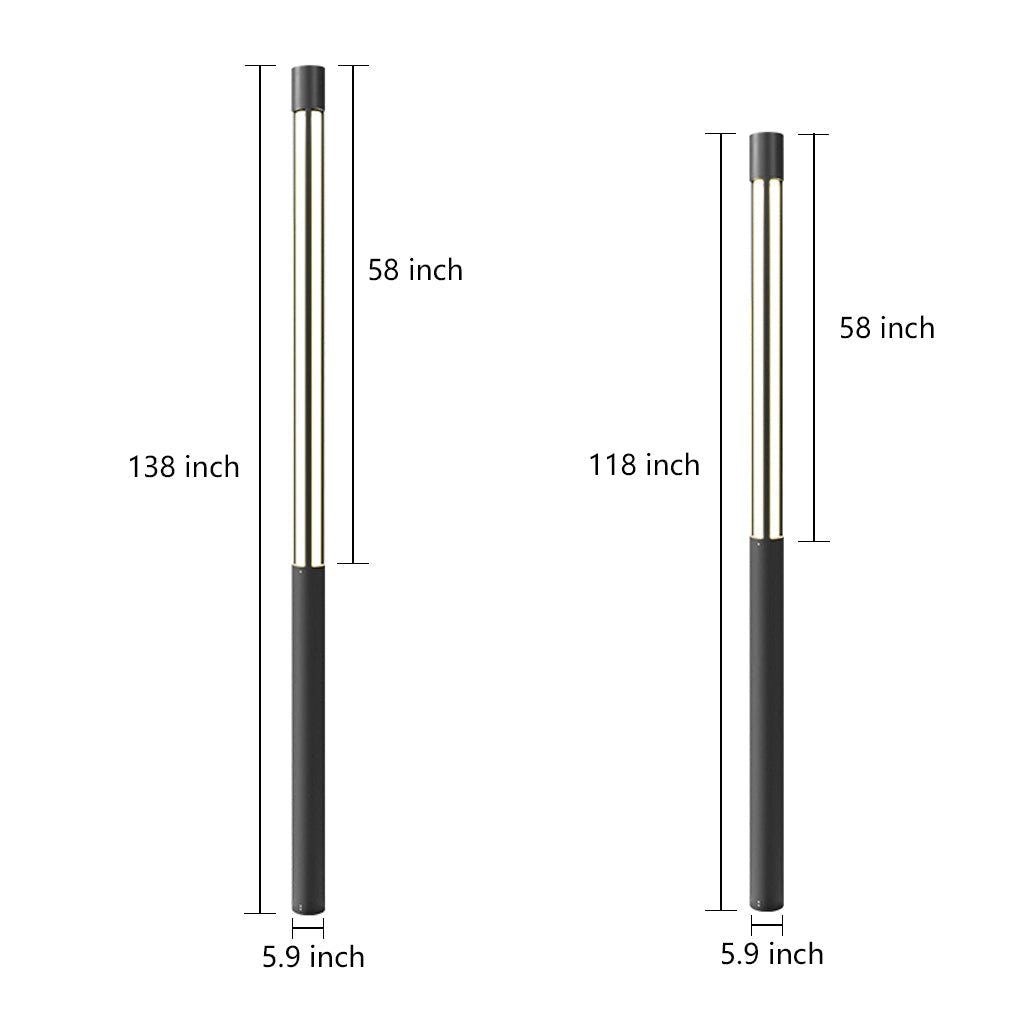 Modern Black Cylinder LED Outdoor Bollard Light Waterproof Hardwired