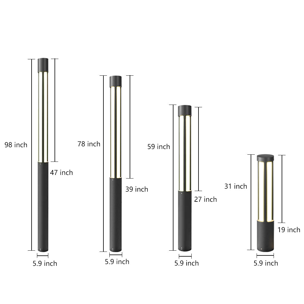 Modern Black Cylinder LED Outdoor Bollard Light Waterproof Hardwired