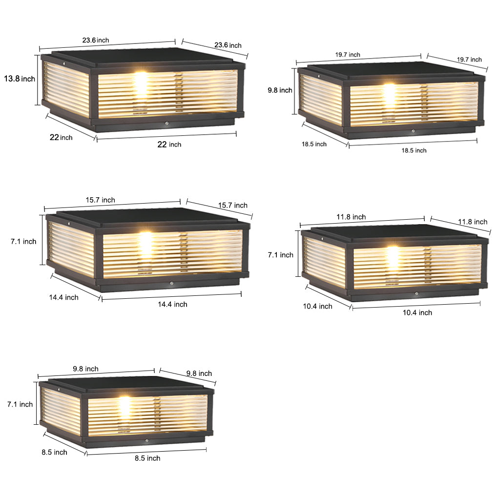 Modern Ribbed Glass Outdoor Pillar Light Solar or Hardwired Pier Mount Lamp